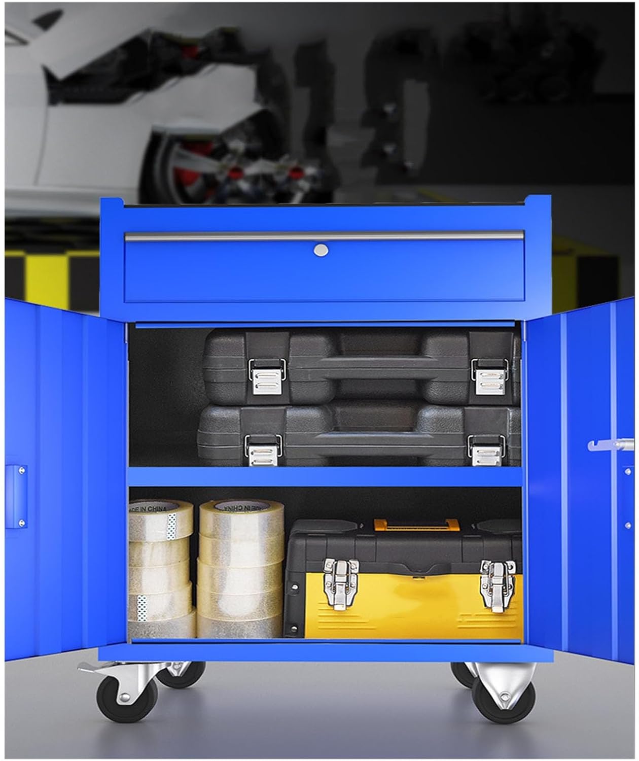Tool Box Heavy-Duty Mobile Tool Cabinet - Industrial Steel Tool Cart with Wheels and 1 Drawers for Workshop and Repair Tool Storage(Blue)