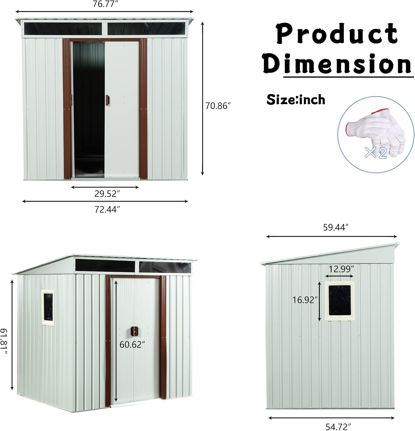 6X5 FT Outdoor Storage Shed, Waterproof Metal Garden Sheds with Lockable Door, Steel Tool Storage Buildings Shed & Outdoor Storage House for Garden, Backyard, Patio, Lawn, Trash Cans(White)