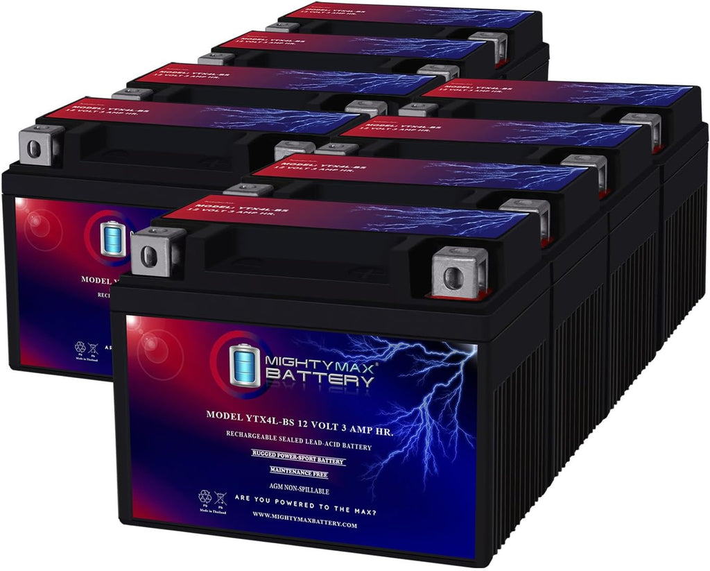 Mighty Max Battery YTX4L-BS 12 VOLT 3AH MOTORCYCLE BATTERY REPLACES YTX4L-BS - 8 PACK