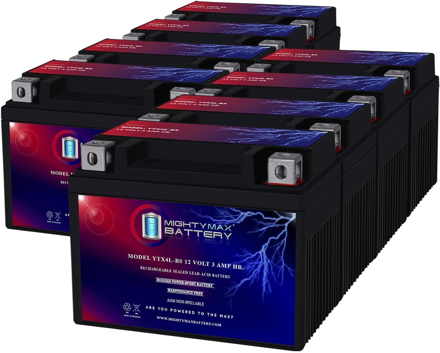 Mighty Max Battery YTX4L-BS 12 VOLT 3AH MOTORCYCLE BATTERY REPLACES YTX4L-BS - 8 PACK