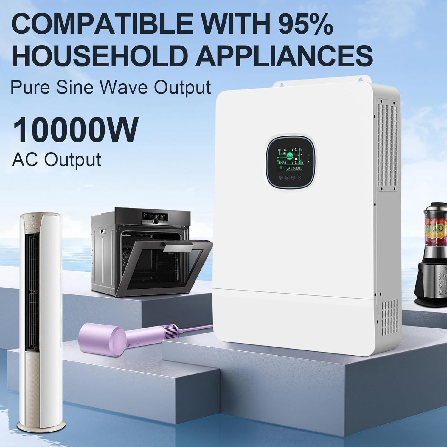 10KW Off Grid Solar System Complete Kit with 16PCS*550W Solar Panels 48V 10KW Off Grid Inverter 2Sets 51.2V LiFeP04 Battery (16pcs*550W+1 * 10KW Inverter+2Sets*16kwh Battery)