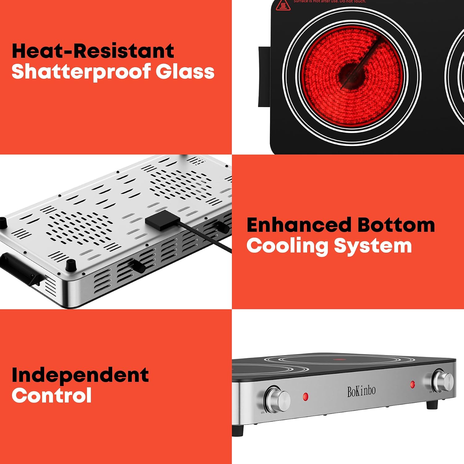 Electric Cooktop, Dual 2200 Watts Infrared Burner, 2 Burner Electric Hot Plate for Cooking, Knob Control Countertop & Built-in Ceramic Cooktop, Overheat Protection Burner for Dorm, Kitchen