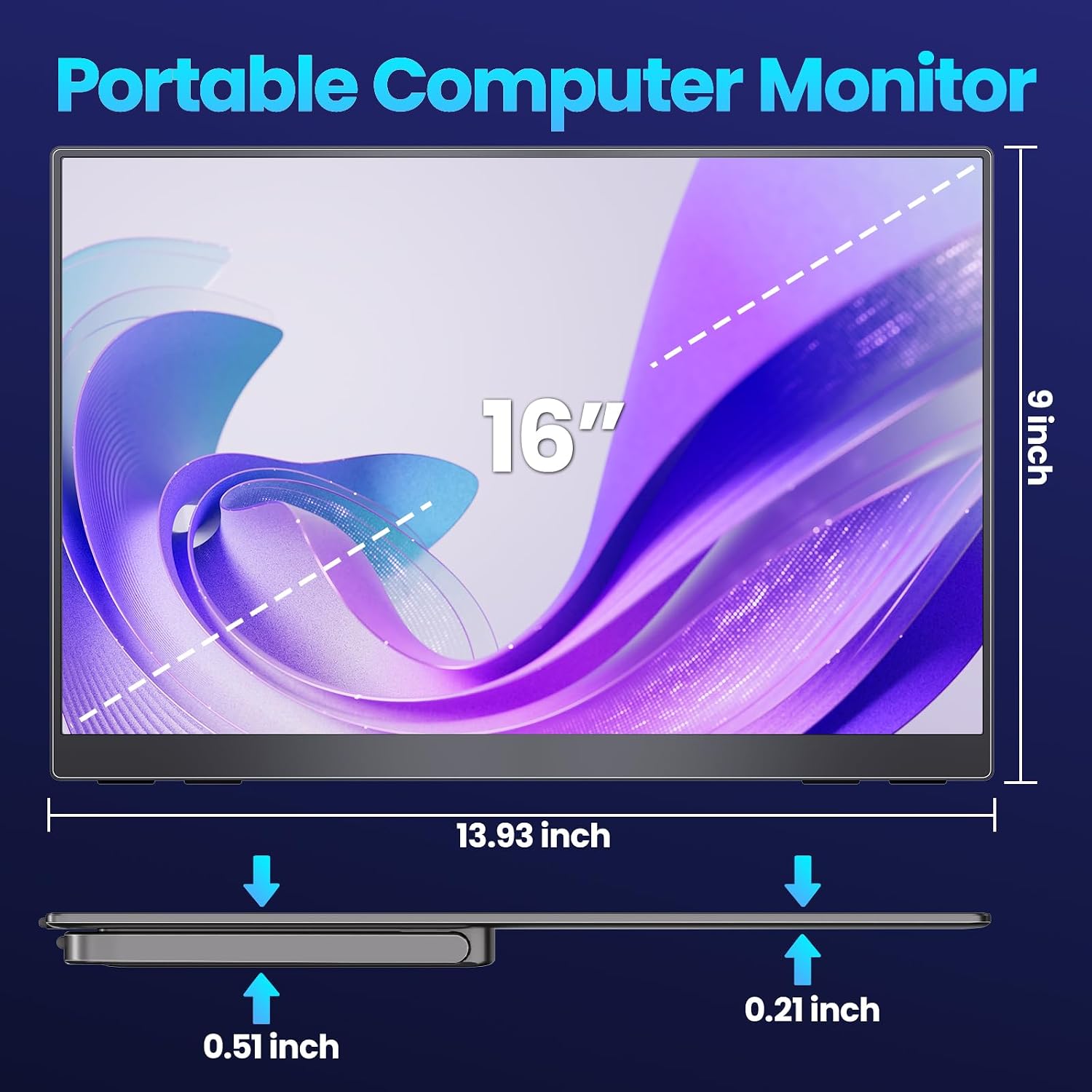 Upperizon Portable Monitor 16 inch 2K QHD 2560X1600 145% sRGB 240 Hz HDR HDMI USB-C Travel Monitor for Laptop MacBook PC Surface PS5 Xbox, External Display with Kickstand & Speakers, VESA Compatible