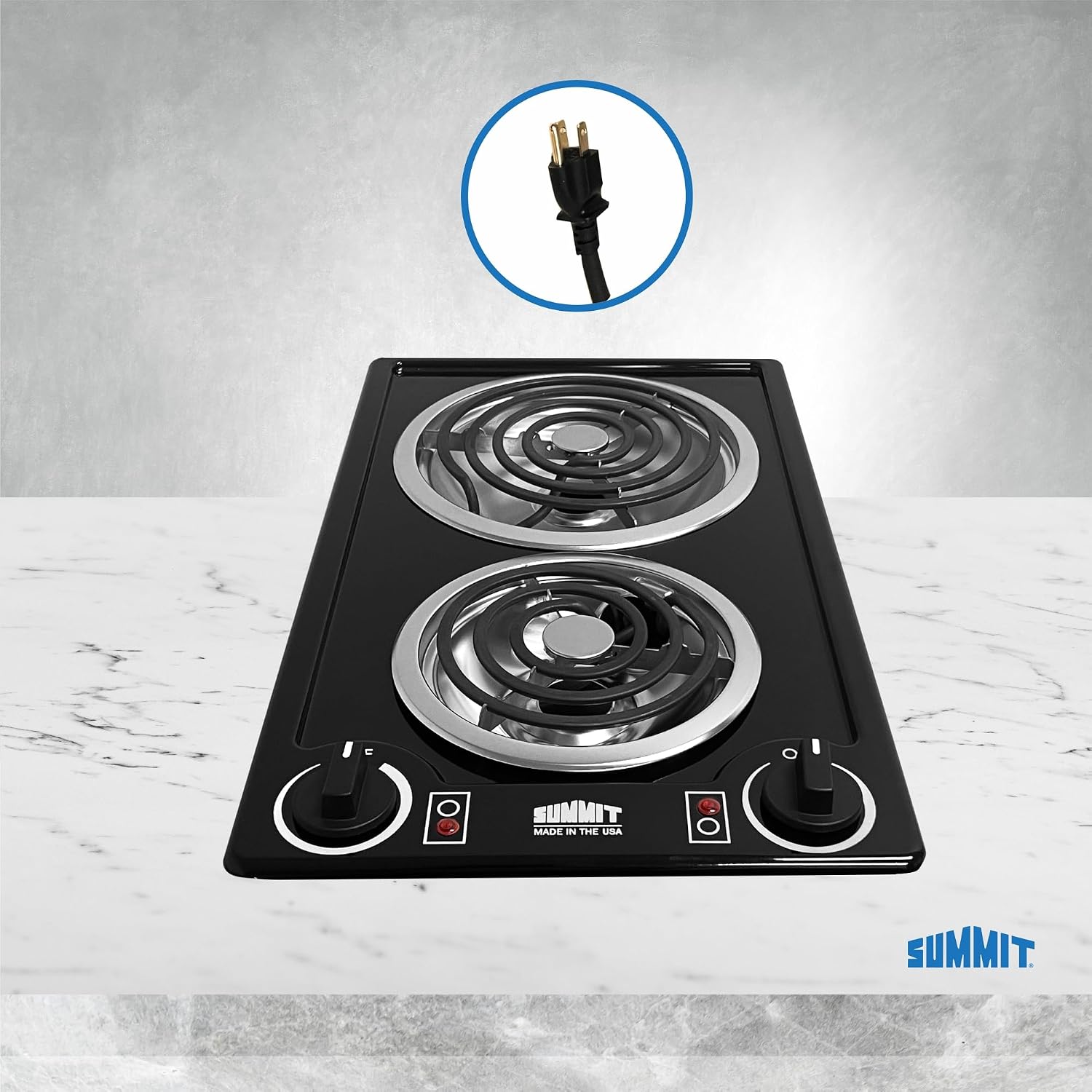 Summit 12' 2 Burner Electric Cooktop. 115 Volt Coil Electric Cooktop, ADA compliant, Black- CCE212BL