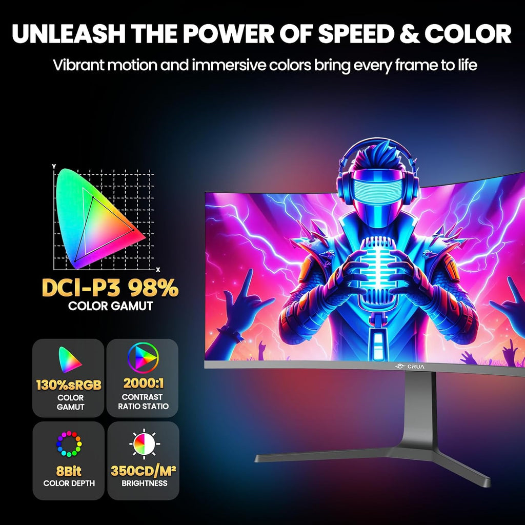 CRUA 34' Curved Gaming Monitor, IPS WQHD(3440x1440P) 120Hz 1900R 21:9 UltraWide PC Display, 130% sRGB, AMD FreeSync, Blue Light Filter, HDMI/DP Ports, Wall Mountable Installs– Black