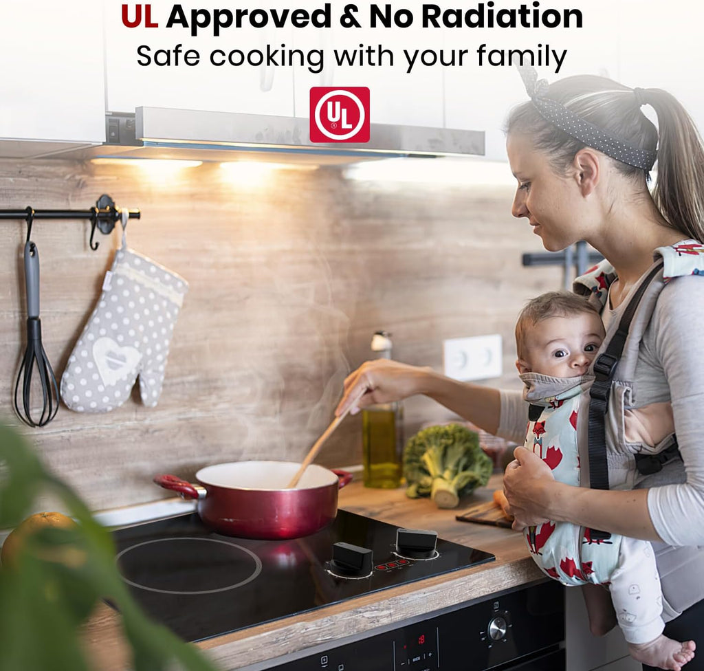 GASLAND 21 Inch Electric Cooktop 2 Burners, Built in Radiant Glass Stove Top for Apartment, UL Certified, 3700W Ceramic Electric Stovetop, 9 Heating Levels, Knobs Control, Instant Heating Up, 220V
