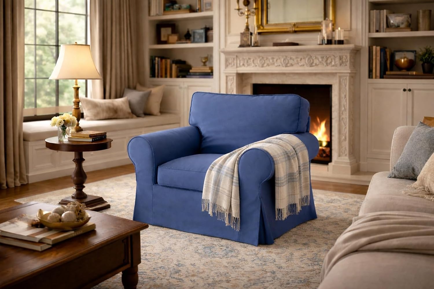 Heavy Duty UPPLAND (Not EKTORP) Sofa Cover Replacement Compatible with IKEA UPPLAND 3 Seat Sofa, Loveseat, Armchair, Sectional Corner, or Footstool Slipcover Only (Uppland Chair Cotton Blue)
