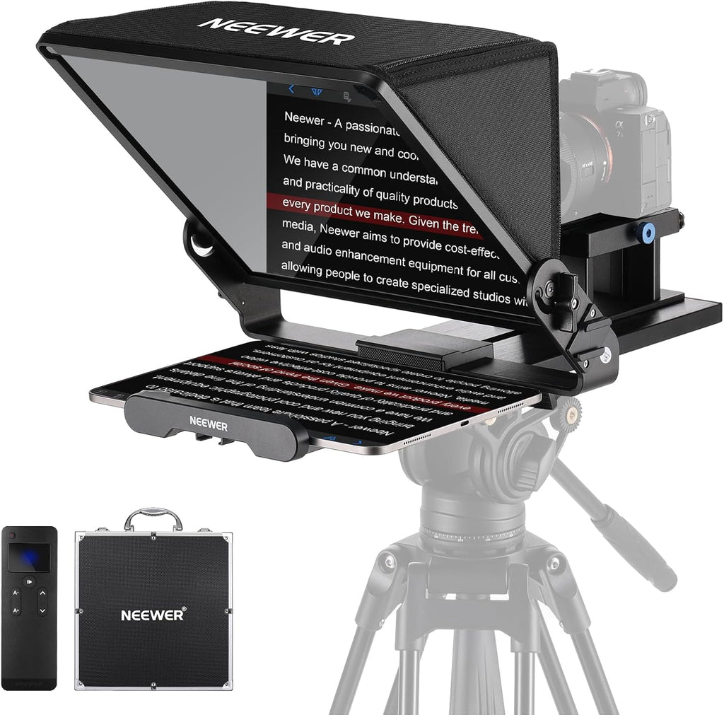 Neewer Teleprompter X14 III with RT113 Remote/App Control, 45° Tilt 14' Beamsplitter All Metal Frame Upgraded Camera Mount QR Plate Compatible with Manfrotto 501PL for iPhone iPad DSLR, Assembly Free