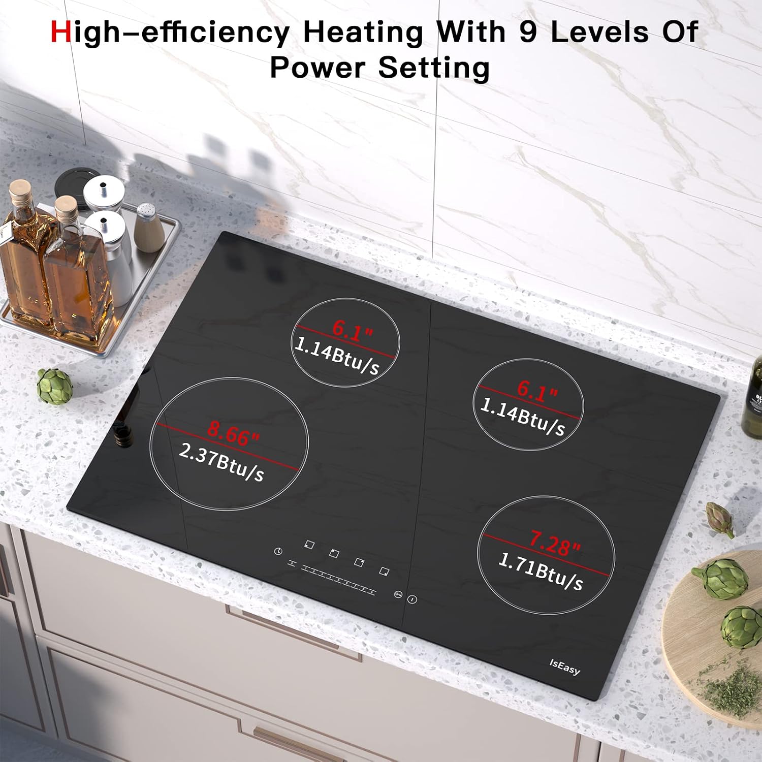 IsEasy Electric Cooktop 30 inch, 4 Burner Built-In Electric Cooktop, Drop-in Glass Cooker With Touch Control, 9 Power Levels, Child Safety Lock, Timer, 6700W
