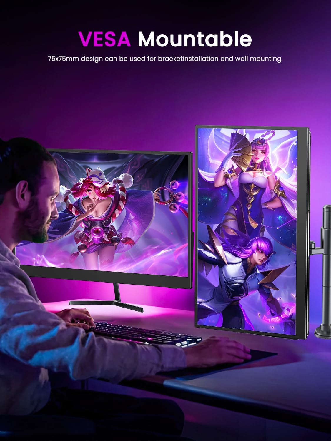 UPERFECT 17.3'' 4K Portable Monitor QLED, 600 Nits 150% sRGB UHD FreeSync HDR 2 Speakers Eye Care Travel Monitor, 2 Fully Functional Type-C Port & HDMI for Laptop PC Phone, VESA & Stand