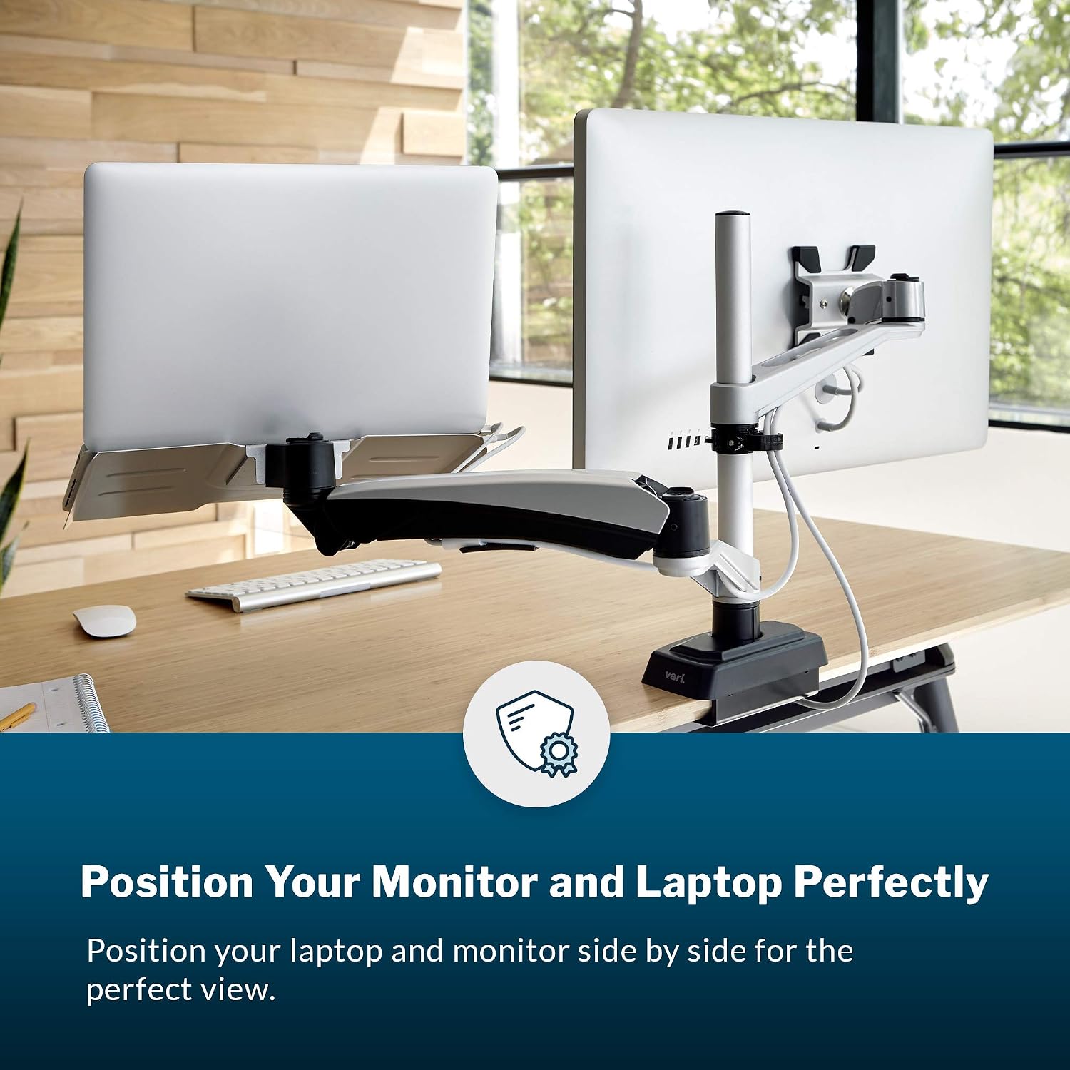 Vari Monitor Arm & Laptop Stand - VESA Compatible Mount with 360 Degree Rotation & 15' Laptop Stand with Adjustable Height, Monitors up to 27 inches, 19.8 lbs Capacity - Single Monitor & Laptop Holder