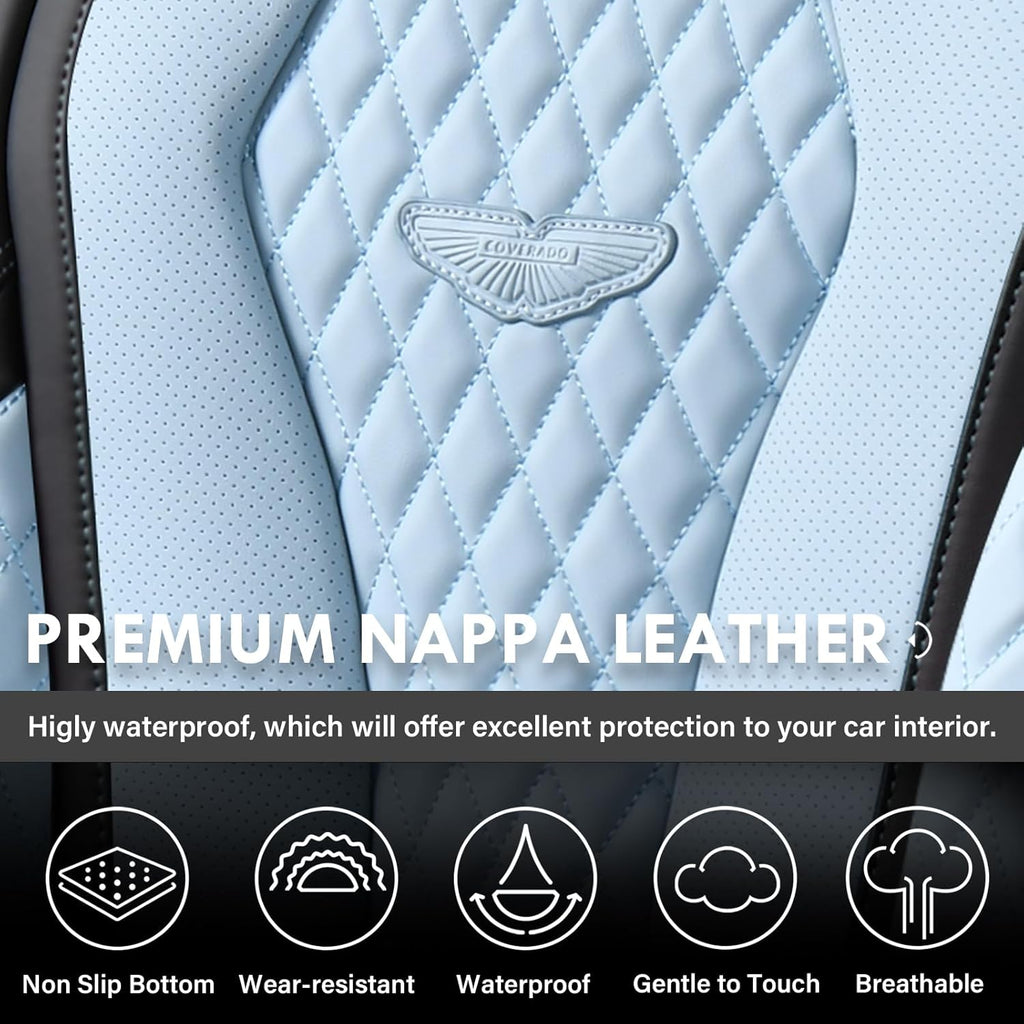 Coverado Auto Seat Covers, Car Seat Covers Full Set, Blue Car Seat Cover, Driver Seat Covers Front Seats Rear Seat Cover, Luxury Car Seat Cushion,Leather Seat Cover Seat Protector Fit for Most Cars