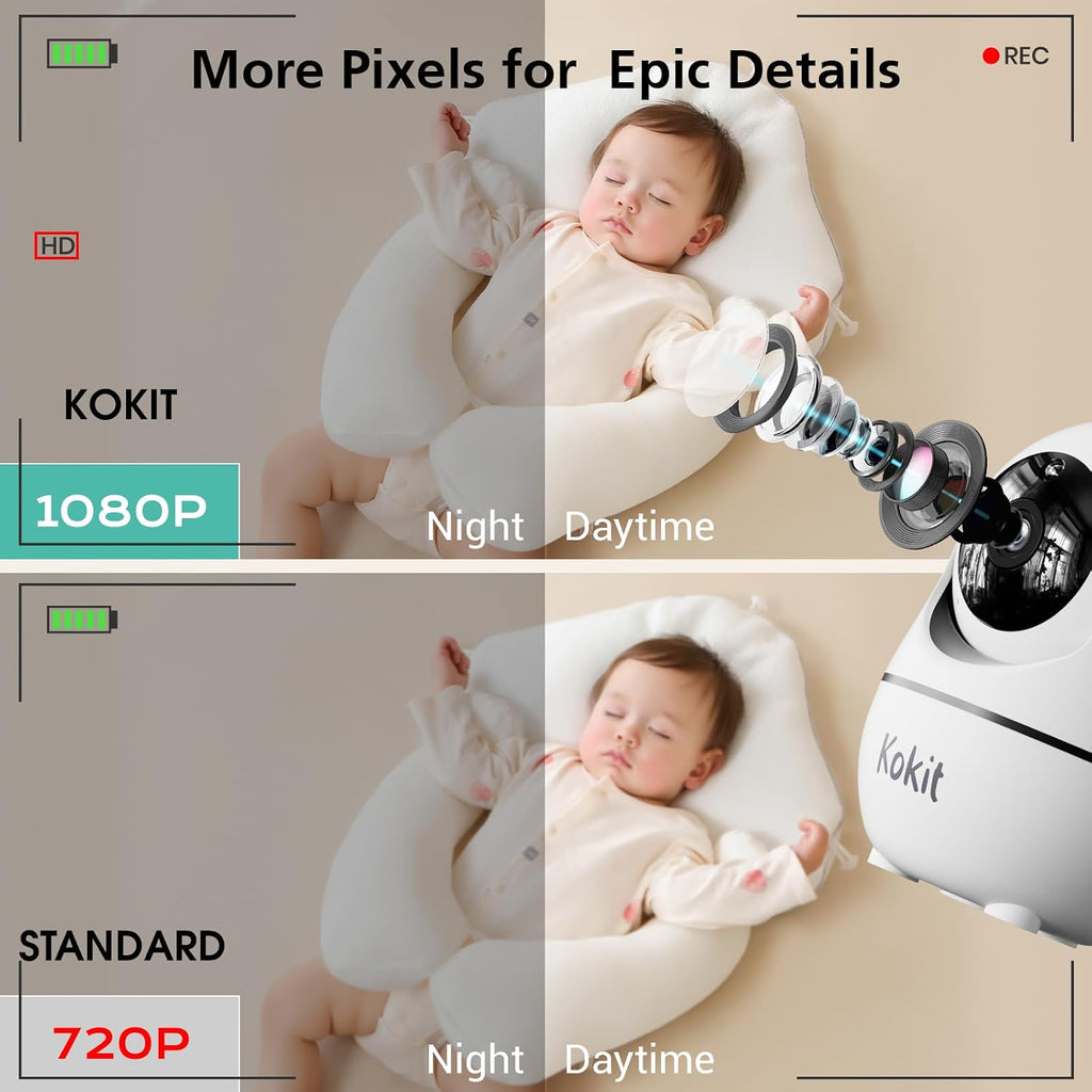 7' 1080P Full HD Dual Camera Baby Monitor 100-Hour Battery Pan-Tilt 355°/120° & 4X Zoom Night Vision & VOX 2-Way Talk & Lullabies Data Protection 2.4GHz Wi-Fi Only