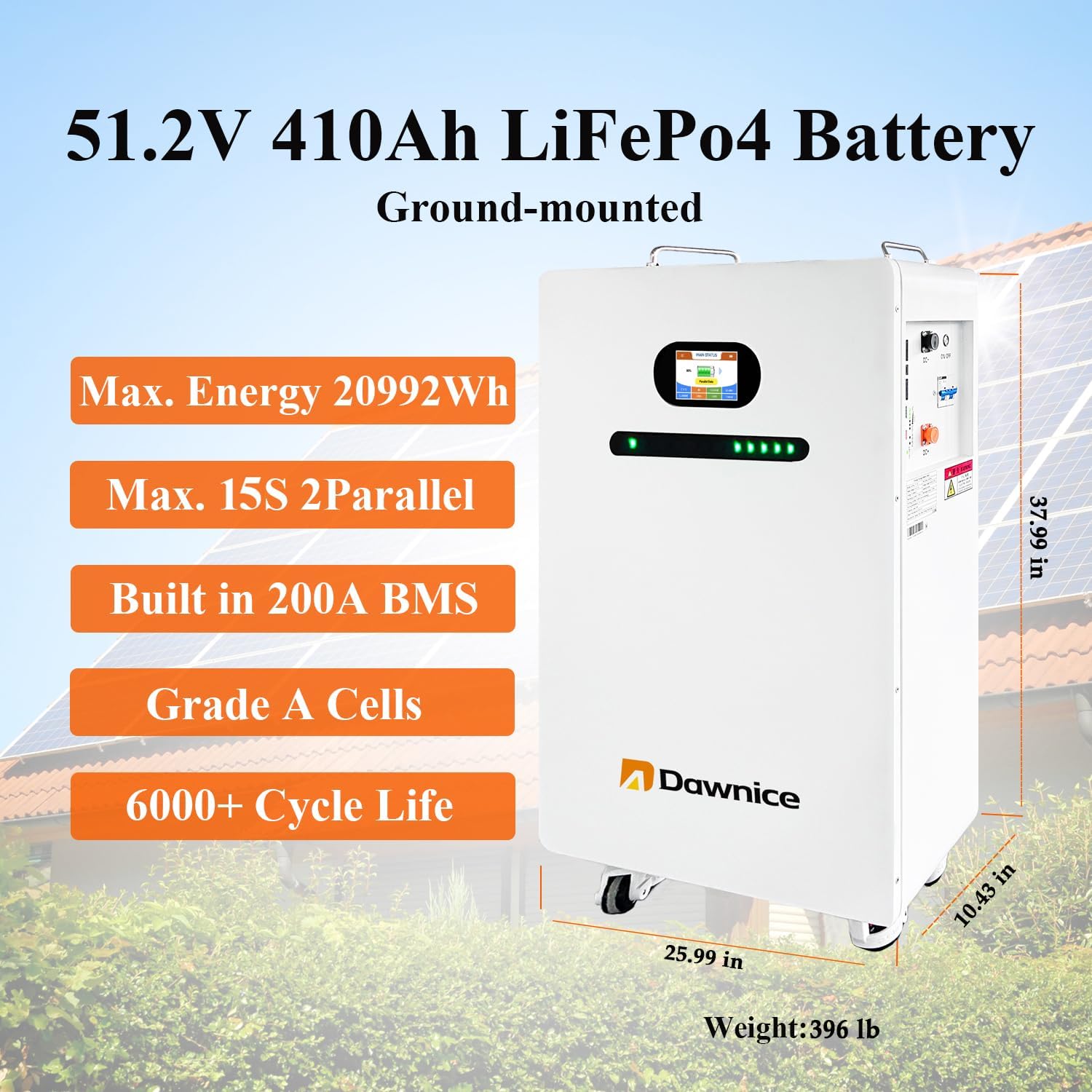 11KW Off-Grid Solar Power System Complete Kit with 20PCS Bificial 550W Solar Panels 10KW Solar Storage Inverter with MPPT Controller 48V 410Ah 21Kwh LiFePO4 Battery 120/240Vac