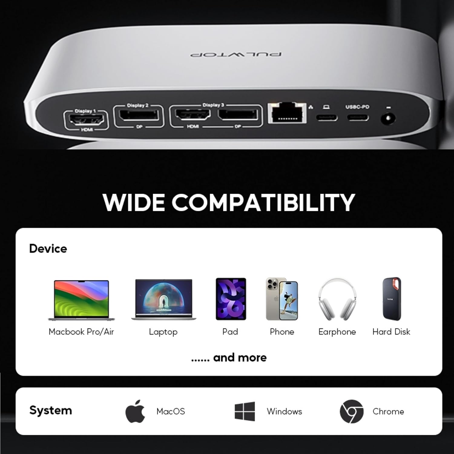 Displaylink Docking Station, Triple Display DisplayLink Dock for MacBook M1/M2/M3 Windows, 4K@60Hz Laptop Docking Station with 2 HDMI, 2 Display Port, PD, USB C Data, 4 USBA, Ethernet, Audio