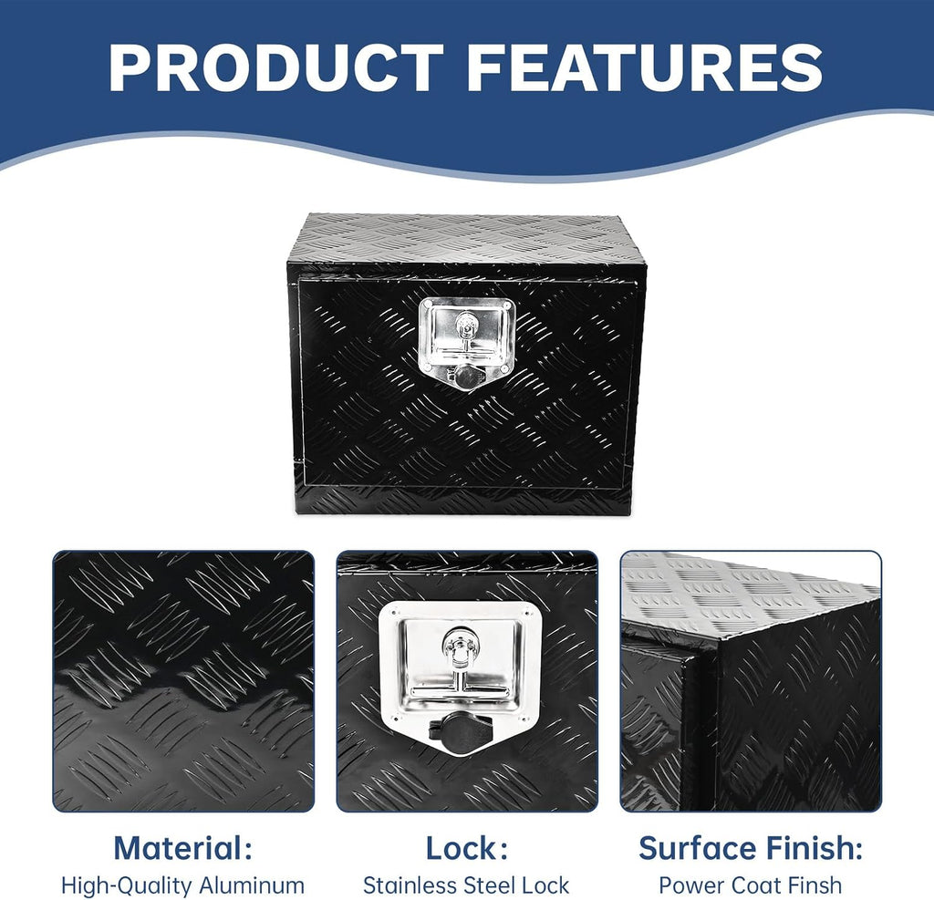 SSN 18'' Heavy Duty Aluminum Underbody Truck Box with T-Handle Latch,18 x 12 x 14 Inch Truck Trailer Underbed Tool Box with 5 Bar Tread Black for Storage and Organization.