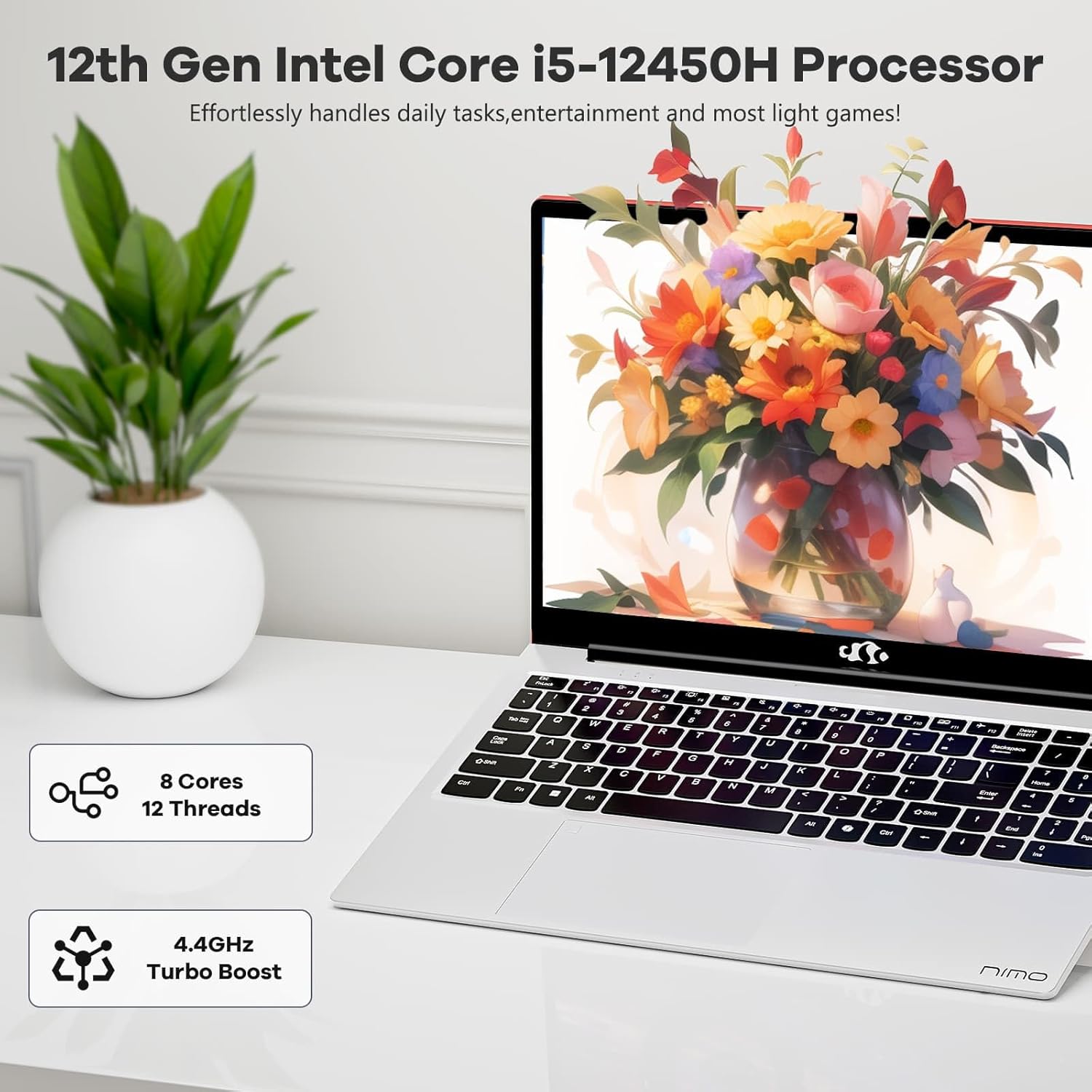 NIMO 15.6' FHD-IPS-Laptop, Intel i5-12450H 8 Cores 16GB RAM 1TB SSD (Beat i7-11800H, Up to 4.4 GHz) 100W Type-C Fingerprint Backlit Keyboard for Professionals & Students Office, Study & Travel