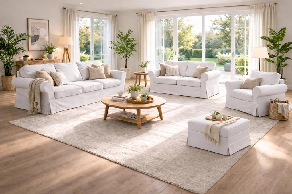 Heavy Duty UPPLAND (Not EKTORP) Sofa Cover Replacement Compatible with IKEA UPPLAND 3 Seat Sofa, Loveseat, Armchair, Sectional Corner, or Footstool Slipcover Only (Uppland 3 Cotton White)