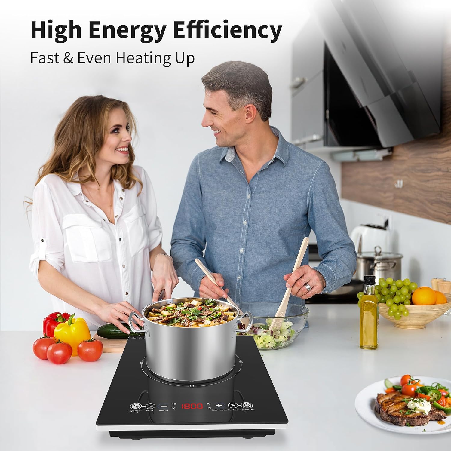 VBGK Portable Induction Cooktop With Ultra Thin Body, Low Noise Hot Plate With 1800W Sensor Touch Single Electric Cooktops Countertop Stove With 9 Temperature & Power Levels, 3-hour Timer, Safety Lock
