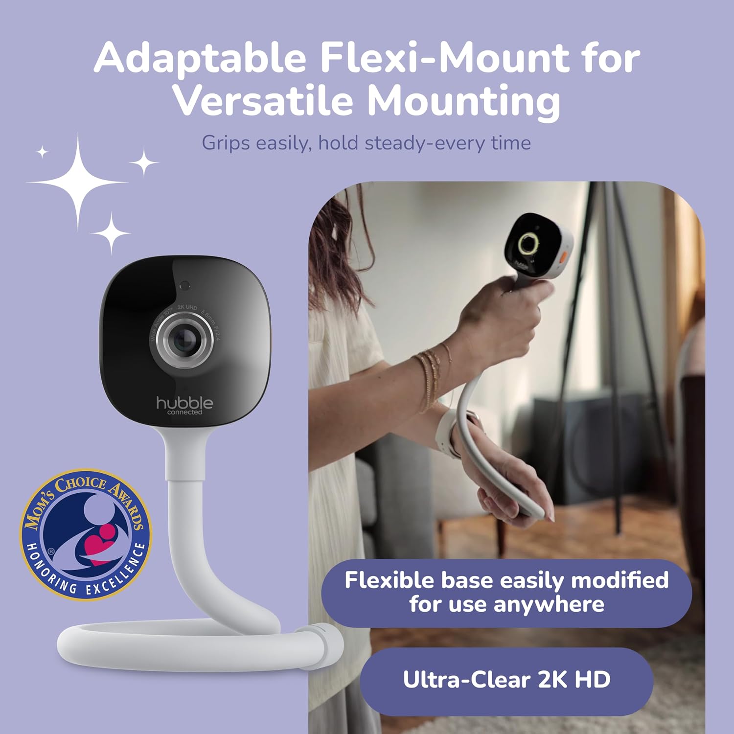 HUBBLE CONNECTED GoBaby AI Pro Twin — Ultra Clear HD Baby Monitor w/ 2 Cameras, 5' HD Home Display — Covered Face, Rollover & True Cry Alerts, Sleep Trainer & Soother — w/Flexible Mount, Power Cables