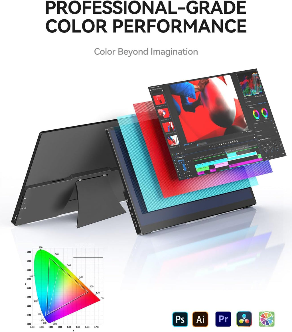 4K Portable Touch Monitor, 15.6' inch 3840 * 2160 UHD w/USB-C HDMI Laptop Monitor, 2000:1 100% RGB IPS ，Aluminum Alloy Shell,10-Point Touch，Dual Speaker, HDR, for Home, Work