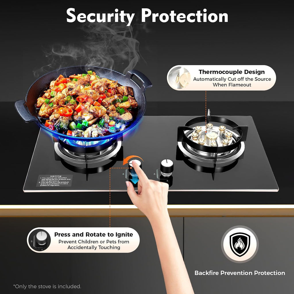 28' Black Gas Cooktop 2-Burner Cooktops with Strong Flame Natural Gas Stove, Built-In Countertop Gas Stovetop Cooktops Gas Cooker for Griddle, Pan