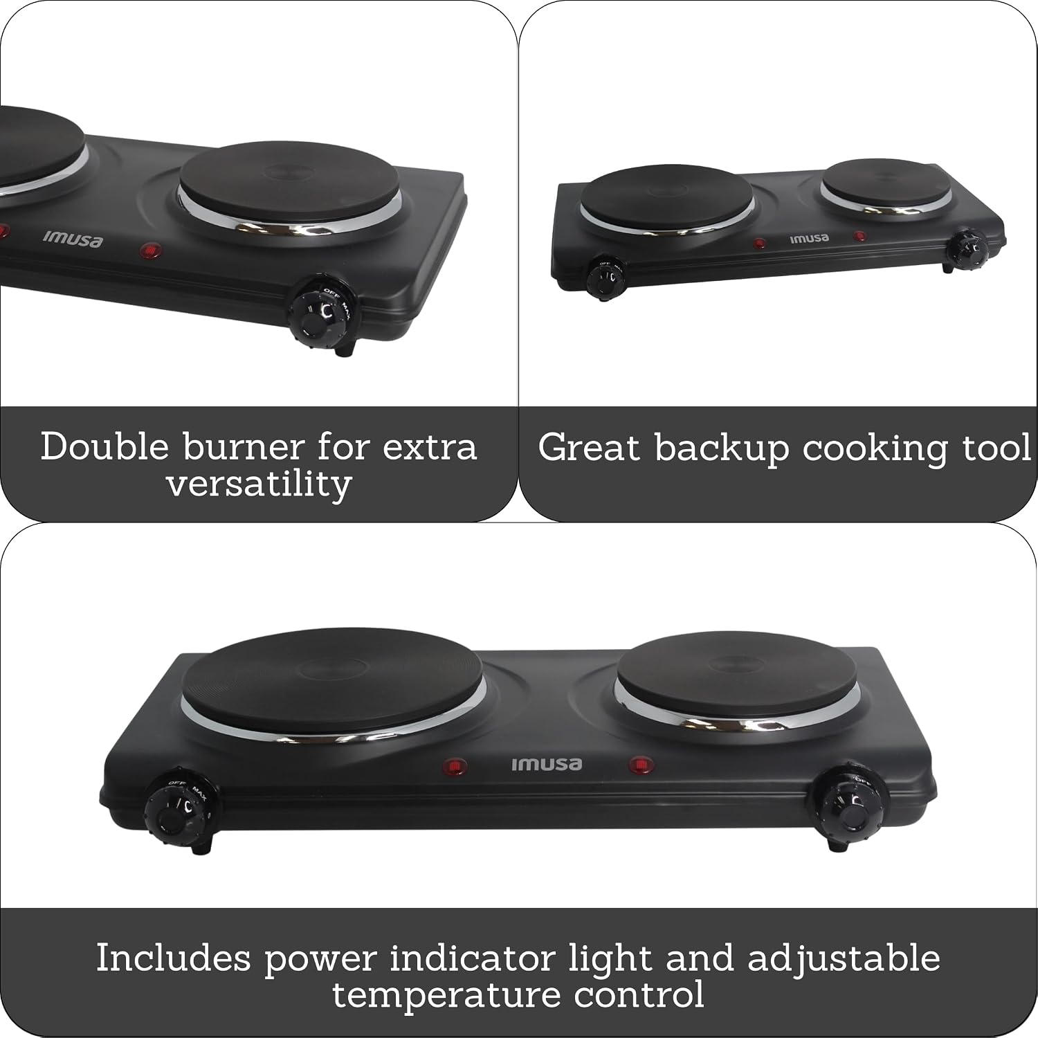 IMUSA Double Electric Hot Plate, Black (Pack of 3)