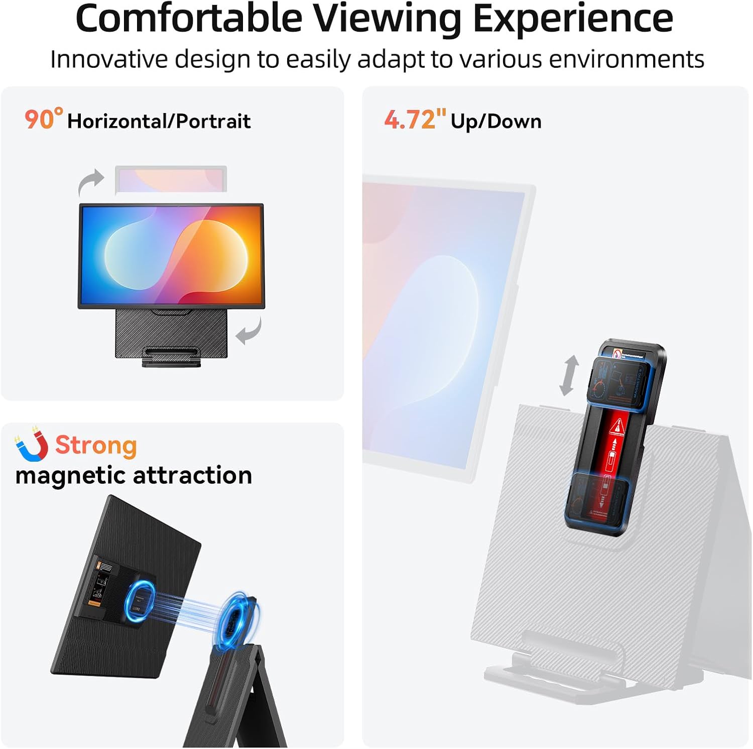 23.8' Large Portable Monitor - 1080P FHD 100Hz IPS HDR Second Screen, HDMI/USB-C Gaming Monitor with Magnetic Stand(Height-Adjustable & Rotatable), Speakers, VESA Mount Display for Laptop/MacBook/PC