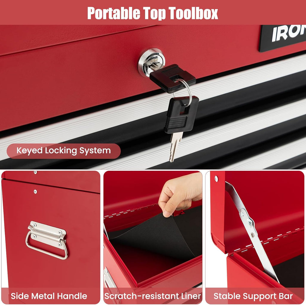 IRONMAX Rolling Tool Chest, 6-Drawer Lockable Tool Cabinet w/ 4 Universal Wheels, 2 in 1 Detachable Tool Box Storage Organizer for Garage Workshop Repair Shop (6-Drawer, Black & Red)