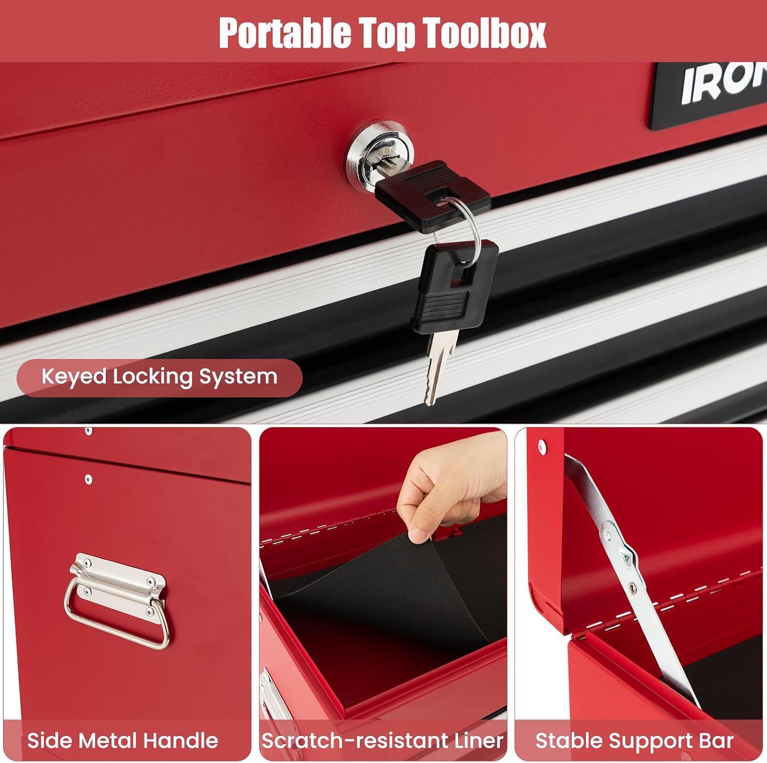 IRONMAX Rolling Tool Chest, 6-Drawer Lockable Tool Cabinet w/ 4 Universal Wheels, 2 in 1 Detachable Tool Box Storage Organizer for Garage Workshop Repair Shop (6-Drawer, Black & Red)