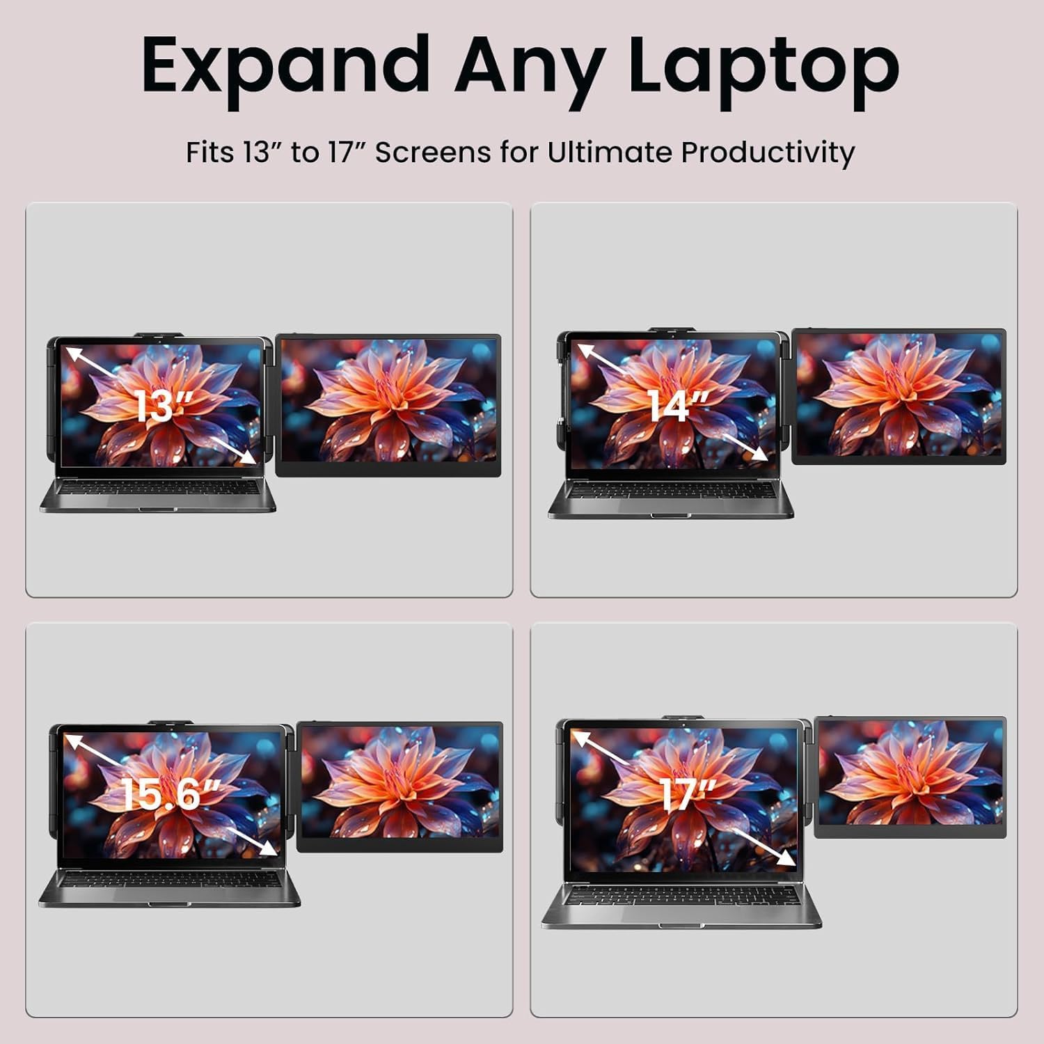 Laptop Screen Extender - 14' FHD 1080P IPS Portable Computer Monitor for Laptops, Dual Screen Travel Monitor for Laptops 13-17' with USB-C/HDMI Port, Plug & Play for Windows/Mac/Android/Switch/PS