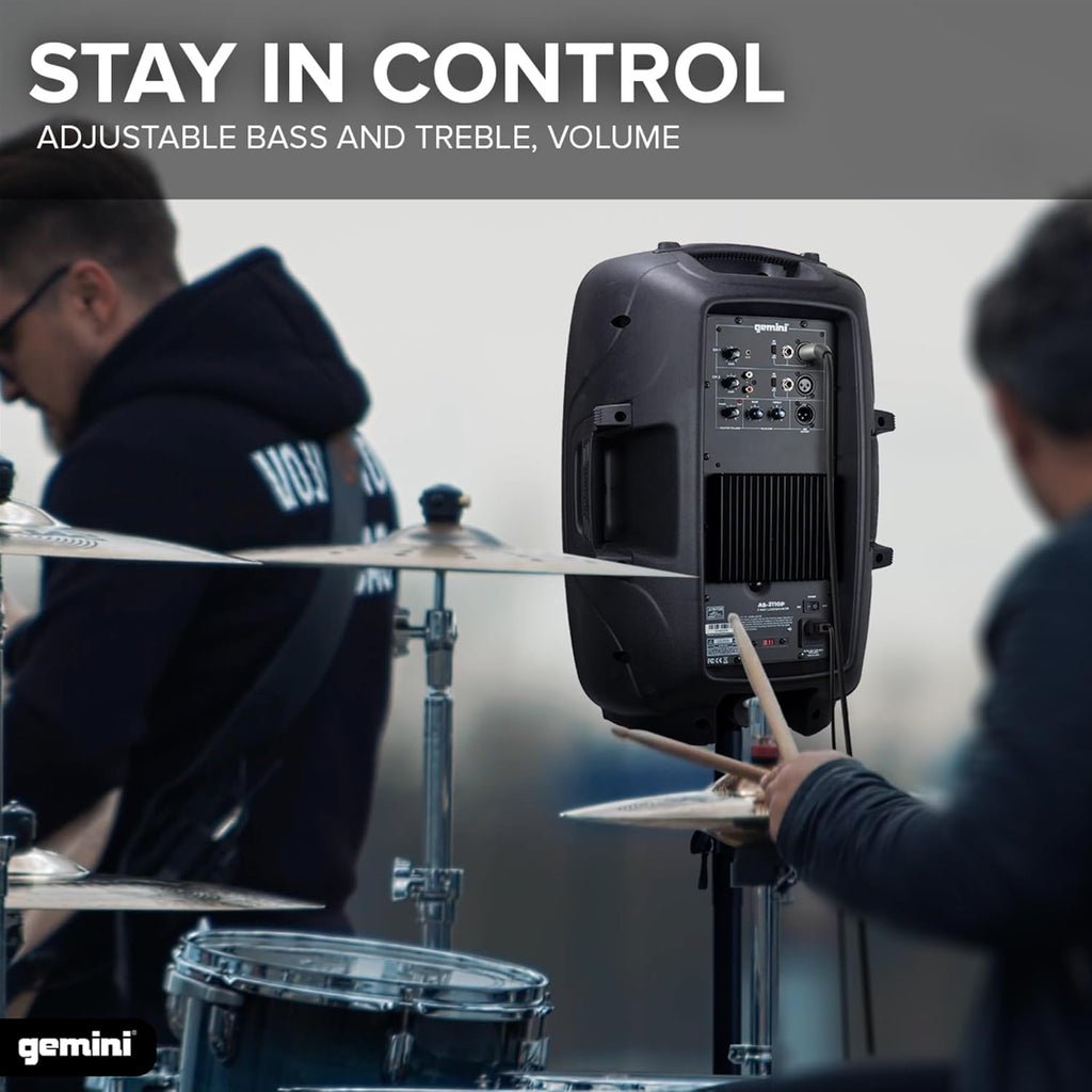 Gemini 40W Powered DJ Speaker 10' – Compact Active Stage Monitor with XLR/AUX Inputs, Built-in Mixer, EQ & Stand Mount for Mobile Gigs & Events (AS-2110P)