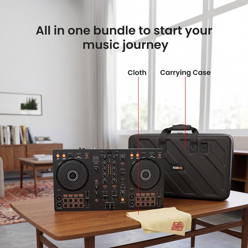 Pioneer DJ DDJ-FLX4 2-Channel DJ Controller - Black Bundle with Carrying Case and Austin Bazaar Polishing Cloth