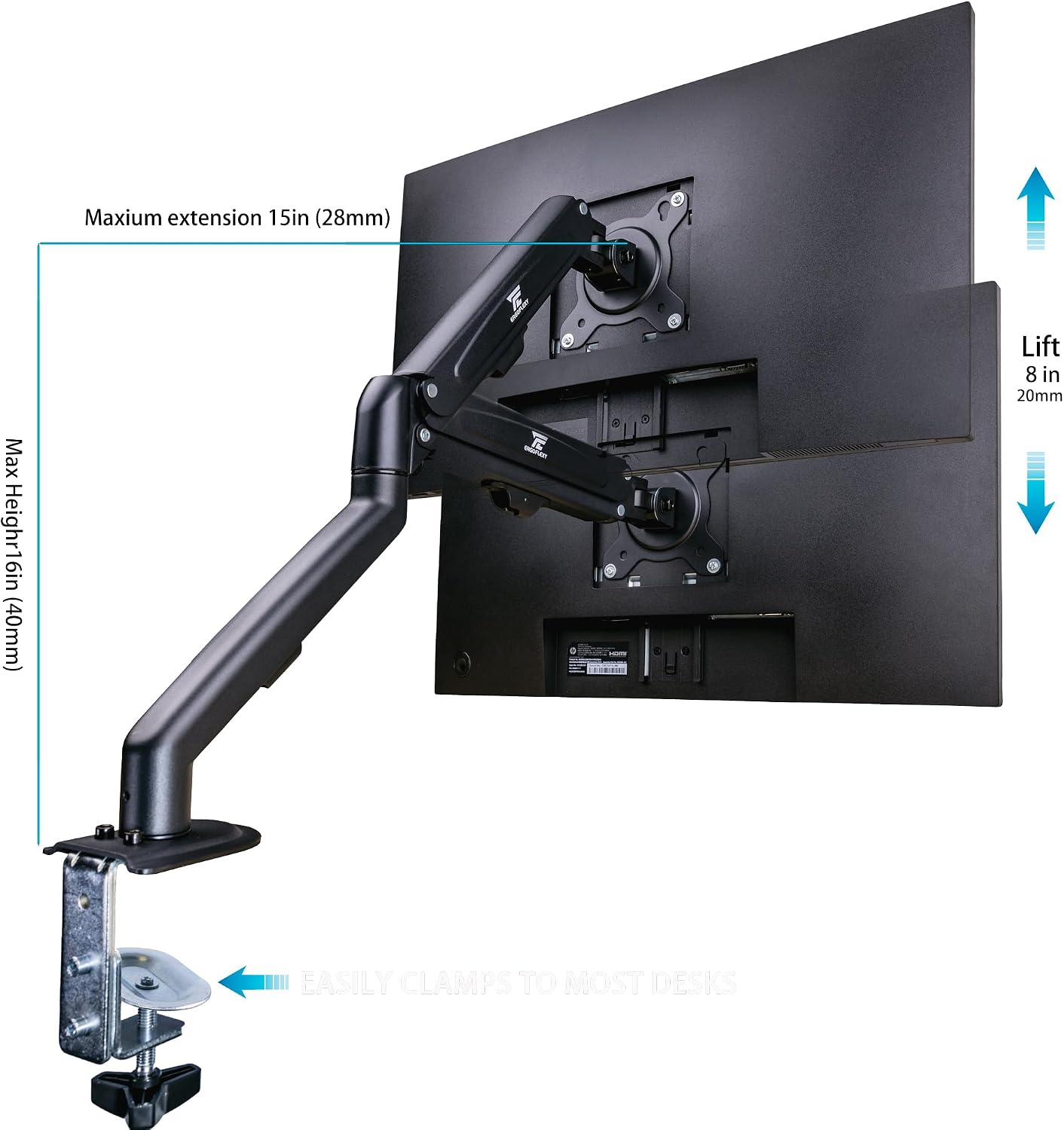 HP Series 3 Pro 27' FHD IPS Monitor with 5ms Response Time, Anti Glare, Flicker Free, VESA Mount (100 x 100 mm), Displayport, HDMI, Black Color with DKZ Hub & ErgoFlexy Single Monitor Mount