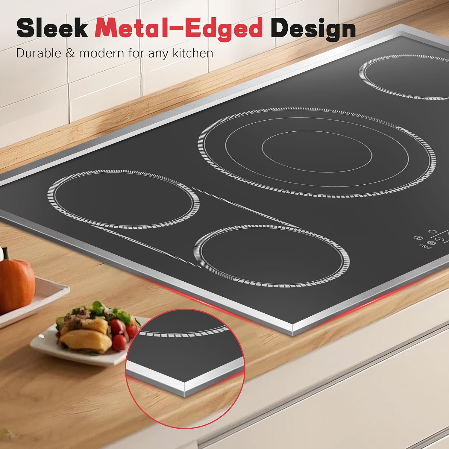 36 Inch Electric Cooktop, 5 Burner Stove Top Touch Control, 36' Glass Ceramic Stove Top 9600W with BBQ & Flexible Zone, Child Lock, Timer, Overheat Protection, 220-240V Hard Wired (No Plug)