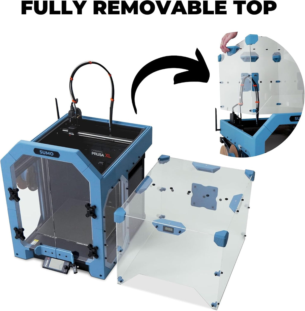 Sumo 3D Printer Enclosure Kit for the Prusa XL - Includes Plexiglass/Acrylic, Fasteners, Hex Rods, Magnets & Hygrometer (Clear) - Printed Parts Not Included