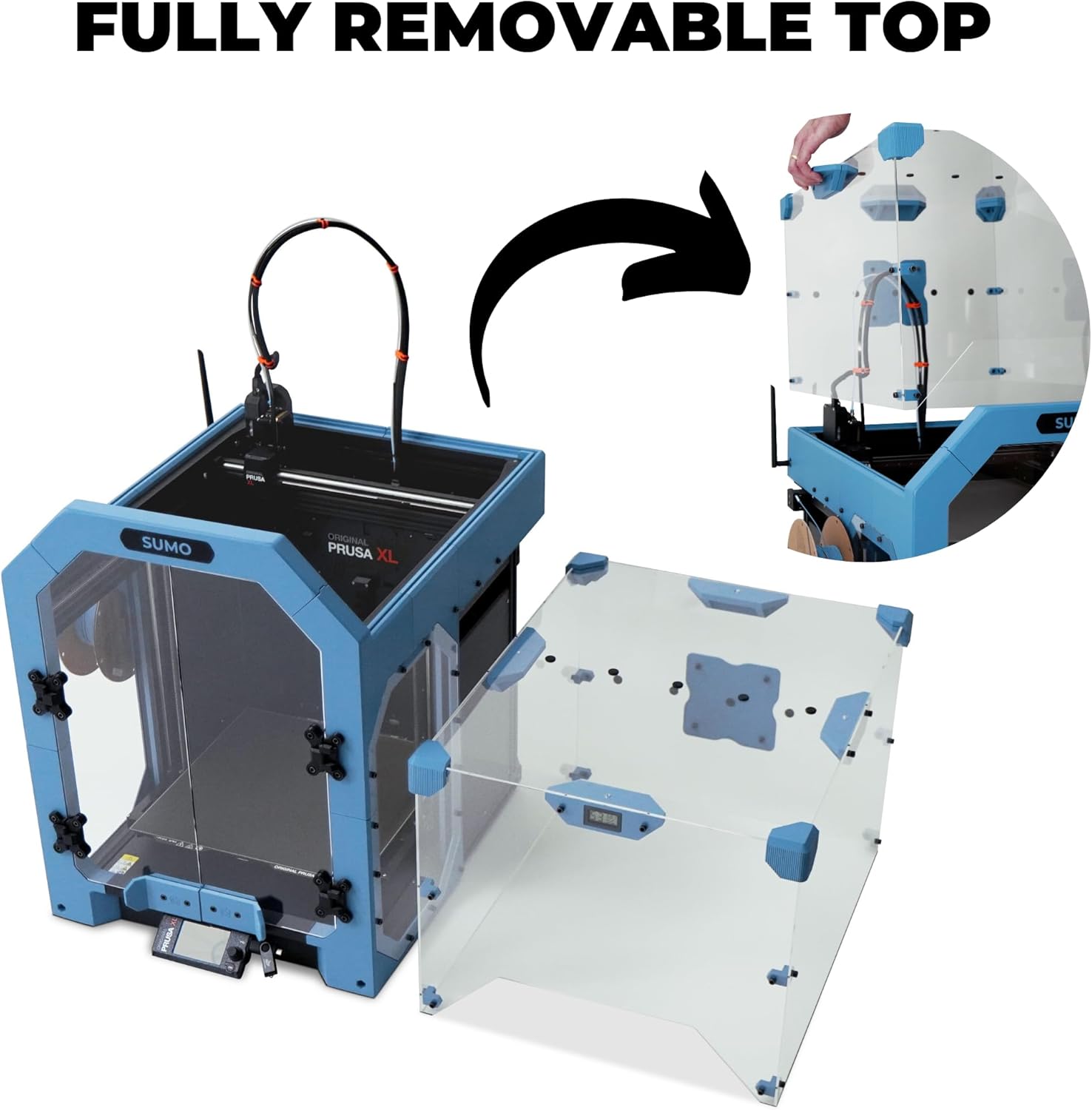 Sumo 3D Printer Enclosure Kit for The Prusa XL - Includes Plexiglass/Acrylic, Fasteners, Hex Rods, Magnets & Hygrometer (Tinted) - Printed Parts Not Included