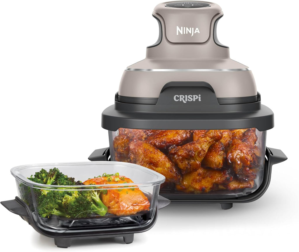 Ninja Crispi 4-in-1 Glass Air Fryer | With Non-Toxic 4QT & 6-Cup Glass Containers & Lids | Microwave, Freezer, Dishwasher Safe | 450°F Max Temp |1500 Watt | Stone | FN101ST