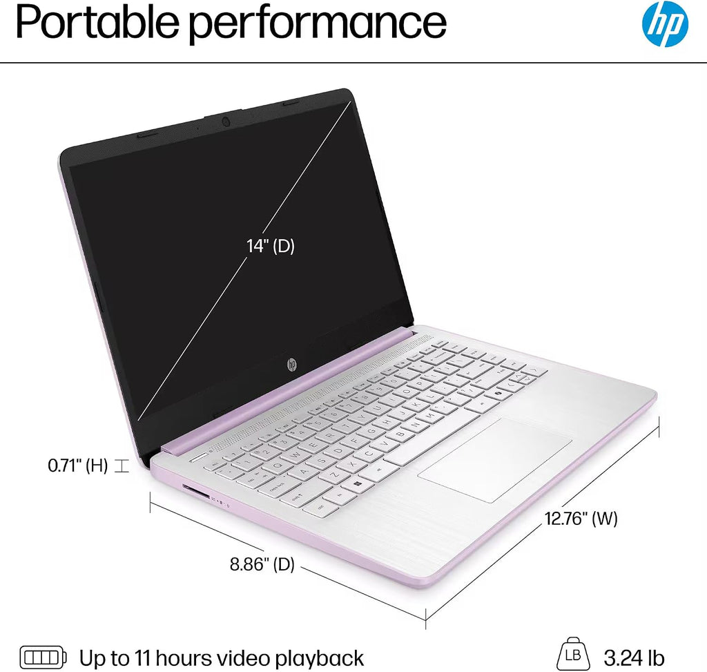 HP 14 Laptop Computer 2025 Ultra Light, AI Copilot Student Business, Quad-Core Intel, 16GB RAM, 628GB Storage (128GB UFS+ 500GB Ext), 1 Yr Office 365, 12 Hr Battery MarxsolAccessory Win 11S, Lavender