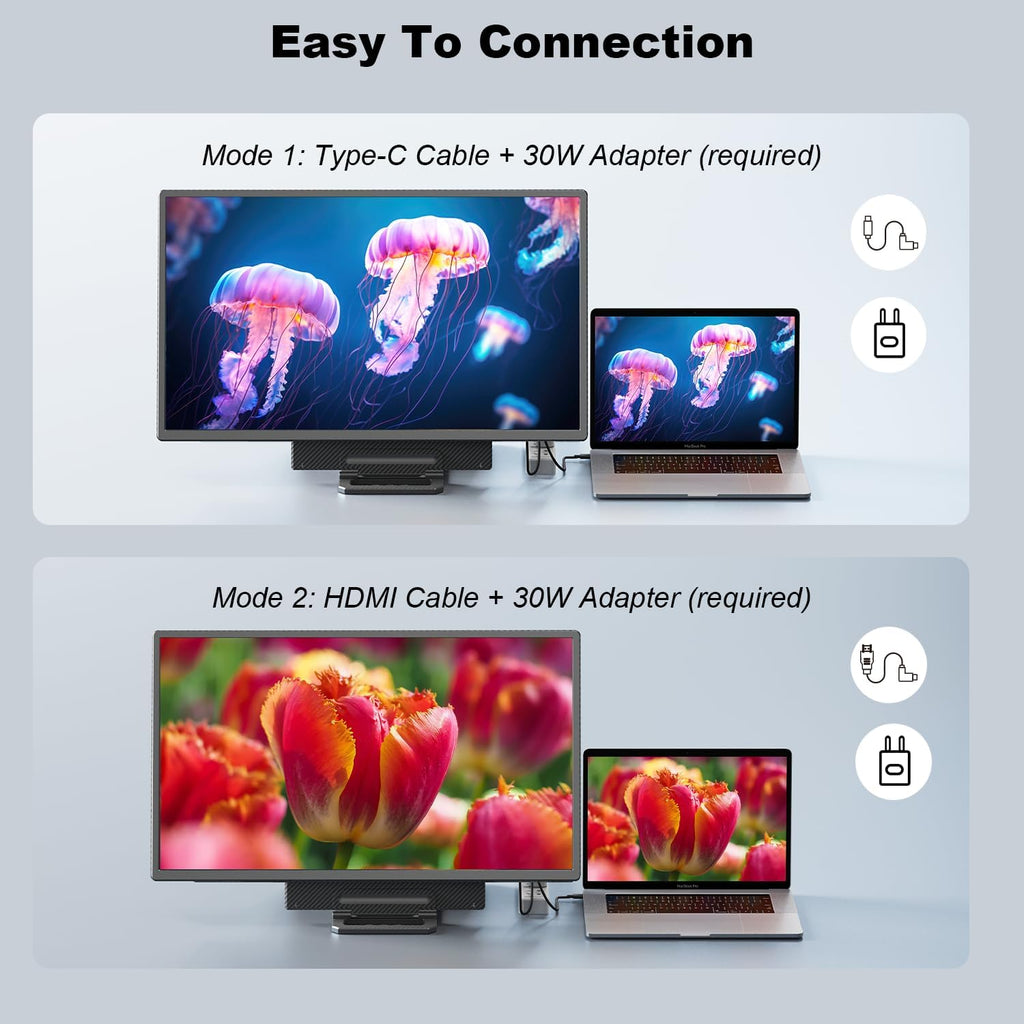 24' Large Portable Monitor, 1080P FHD 100Hz Laptop Screen Extender, 125% sRGB IPS Monitor Extender, USB C HDMI Office Gaming with Detachable Stand, Travel monitor for Window MAC Phone Xbox Switch