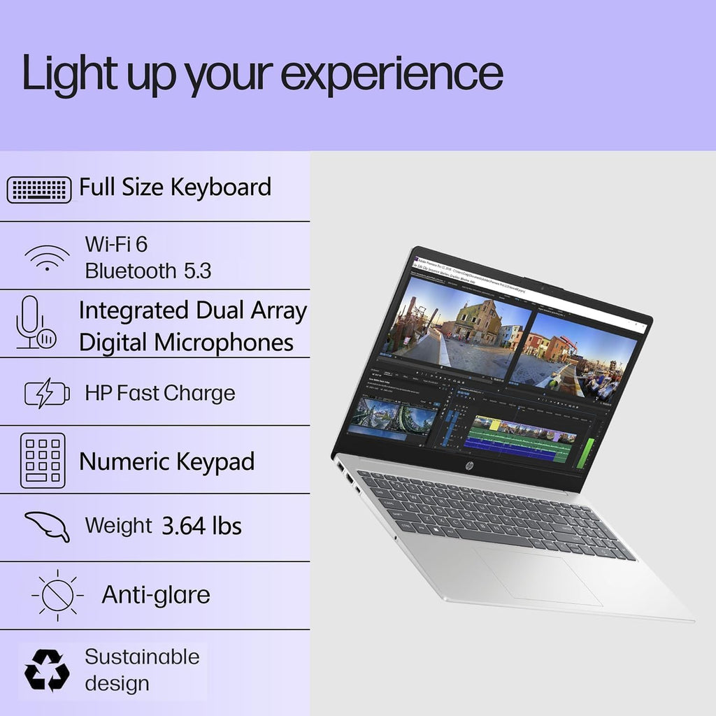 HP 15.6 inch Laptop Computer • 2026 Edition • Copilot AI • Intel 4-Core N100 CPU • 8GB DDR4 • 240GB PCIe • Fast Charge • WiFi 6 & Bluetooth 5.3 • Windows 11 • Natural Silver (renewed)