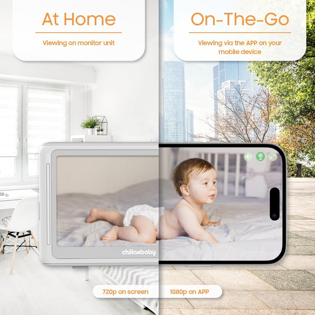 CHILLAX Giraffe Pro Portable Baby Monitor–Video Baby Monitor for Travel with Battery Base Stand,HD 1080p Camera and 5'Screen, Privacy Protection WiFi ON-Off Switch, Gooseneck Design, Night Vision