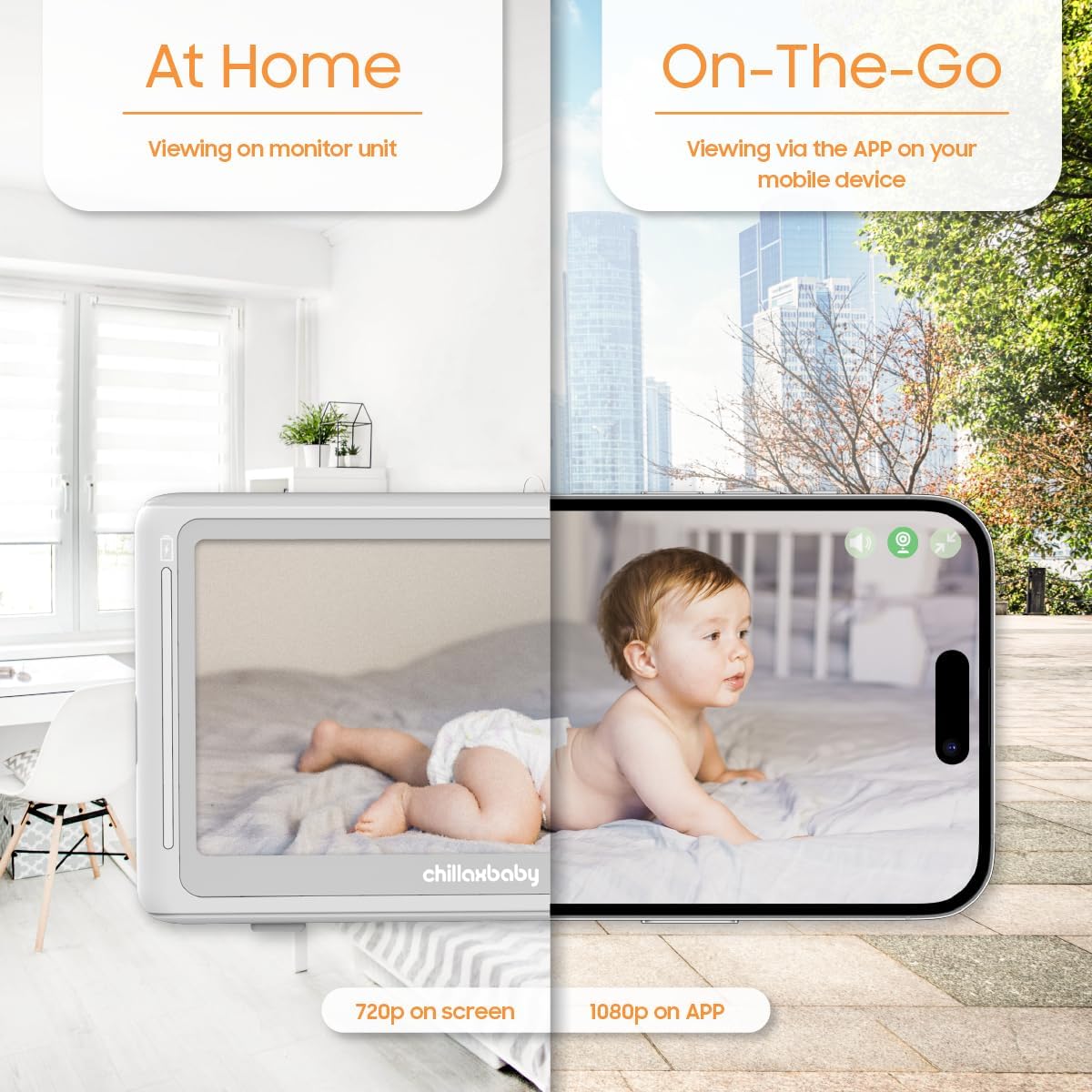 CHILLAX Giraffe Pro Portable Baby Monitor–Video Baby Monitor for Travel with Battery Base Stand,HD 1080p Camera and 5'Screen, Privacy Protection WiFi ON-Off Switch, Gooseneck Design, Night Vision