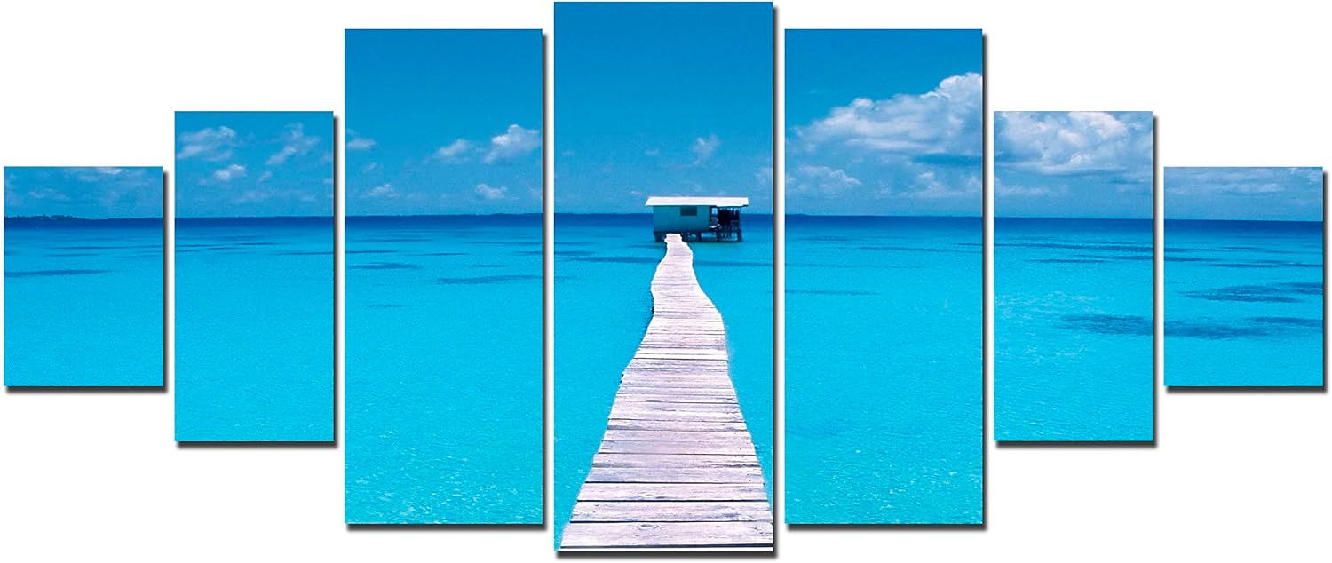 Startonight Huge Canvas Wall Art Summer Bridge Beach III - Large Framed Set of 7 40' x 95'