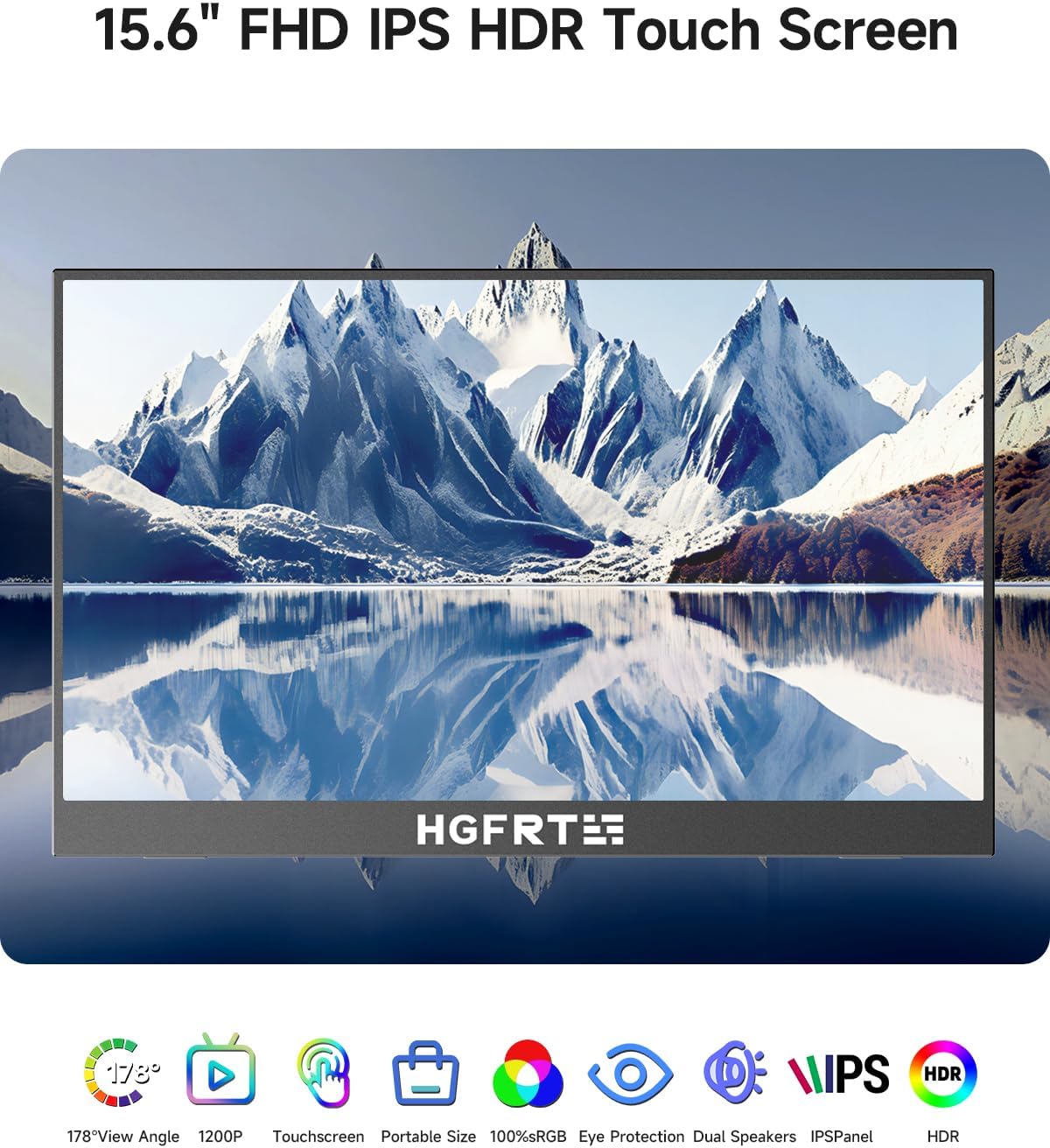 Portable Monitor Touchscreen 15.6', 1920x1080 60Hz FHD IPS HDR 10-Point Touch Screen Monitor with Built-in Stand & Speaker, HDMI USB C VESA External Travel Monitors for Laptop, PC, Mac, Phone