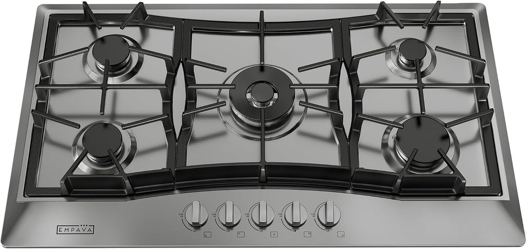 Empava 36 Inch Gas Cooktop with 5 Sealed SABAF Burners, Stainless Steel Built-in Stove Top, Auto Electric Pulse Ignition, Flame Failure Protection, LPG/NG Convertible