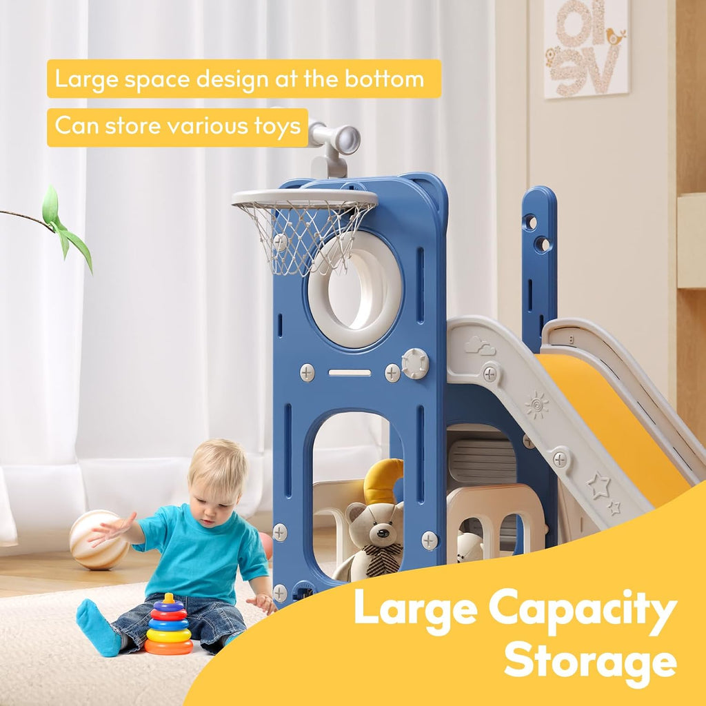 6 in 1 Toddler Playset with Slide,Toddler Slide,Slide for Kids with Basketball Hoop,Ball,Ring Toss,Kids Slide Toddler Playground Toddler Slide Indoor Outdoor Toys
