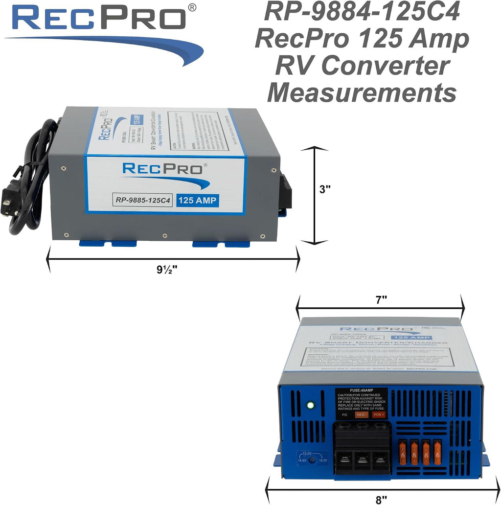 RecPro RV Converter 125 Amp | RV Power Converter & Battery Charger | 4 Stage Smart Charging | 120VAC to 12VDC | 13V to 16.5V Operating Range