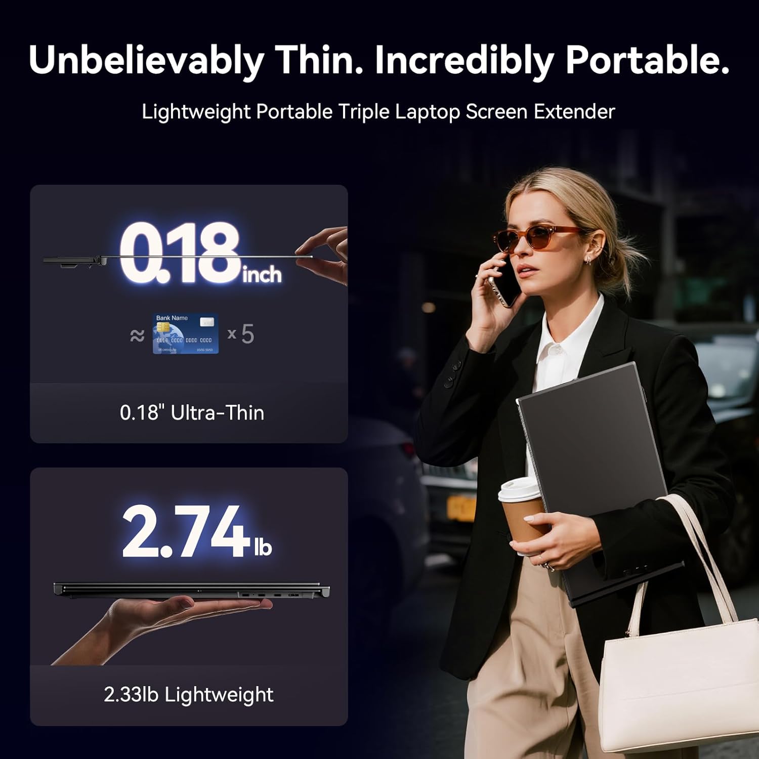 15.3' Laptop Screen Extender Portable, One Cable Connection Double Laptop Monitor FHD 1080P IPS, Ultra Thin Dual Monitor for 13-17' Laptops, Plug&Play Compatiable with Win/Mac/Chrome/Android/Switch