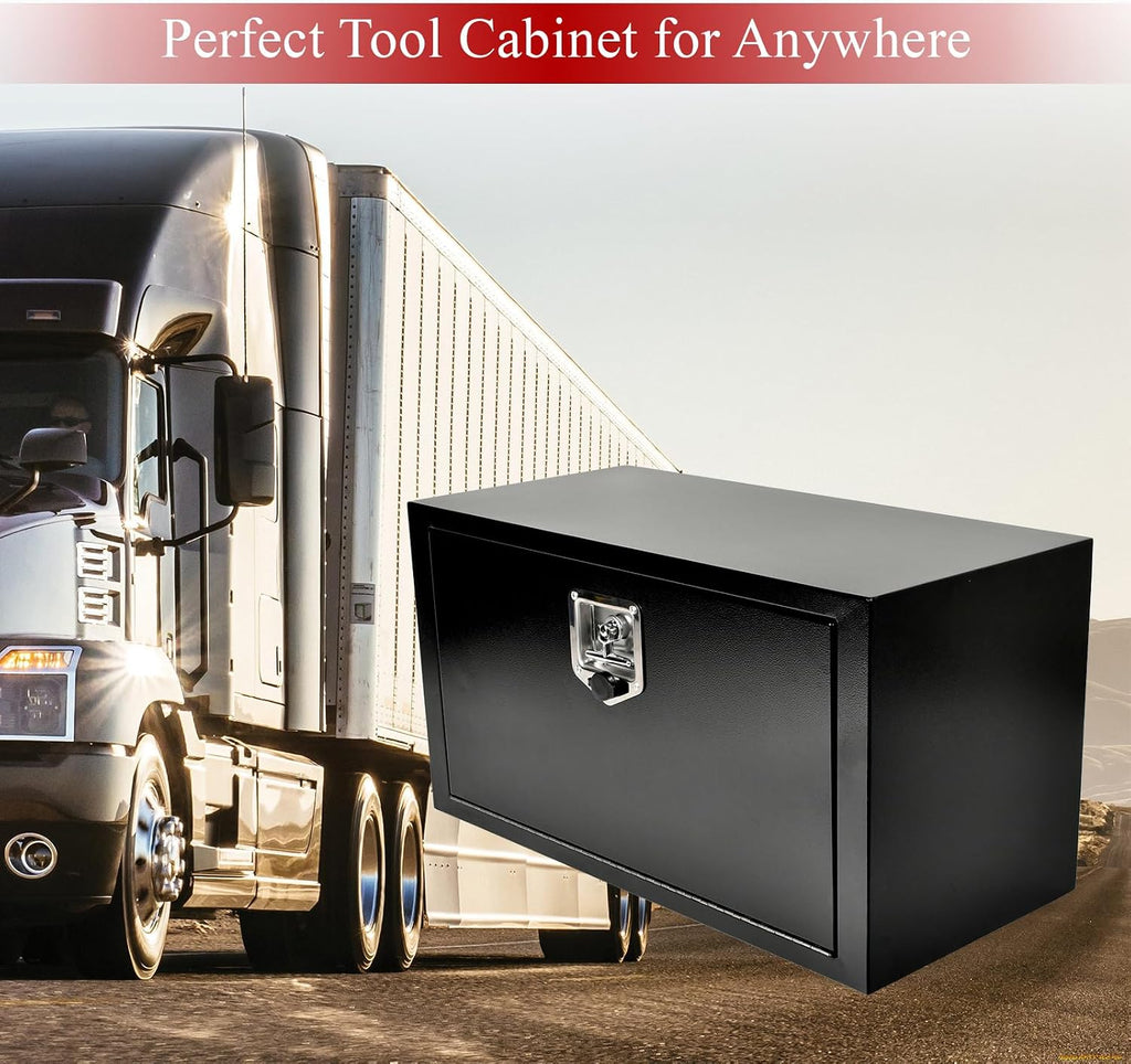 30'' Inch Steel Underbody Truck Tool Box & T-Handle Latch Heavy Duty for Trucks Trailers RV ATV Pickup Trucks Flatbeds Organization Storage Job Tool Chest -30'(L) x 14'(W) x 16'(H) Black